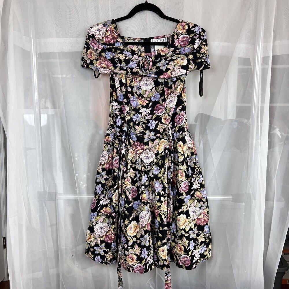 Vintage DBY floral midi dress Small rosette retro tapestry grandmacore prom